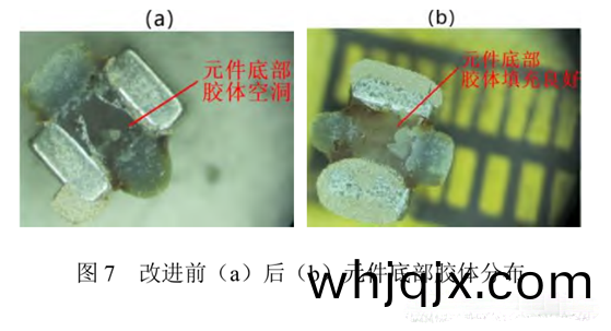圖(tu)7改(gai)進(jin)前(qian)（a）后(hou)(b）元(yuan)件底(di)部膠(jiao)體分佈(bu)